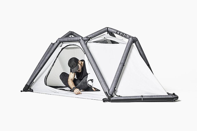 The ARK adaptable outdoor shelter set up as a standard ground tent. 