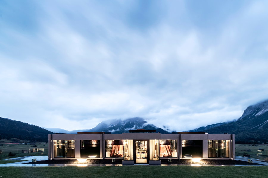 The glass and concrete Mohr Life resort sits quaintly in the Austrian Alps.