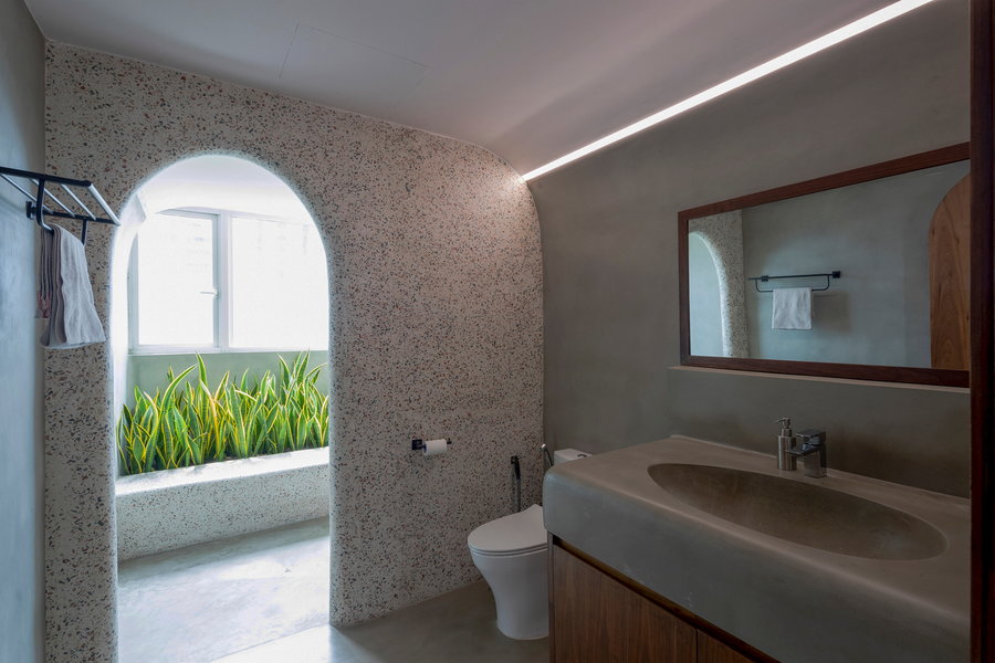Like the rest of the apartment, this bathroom is undeniably modern.