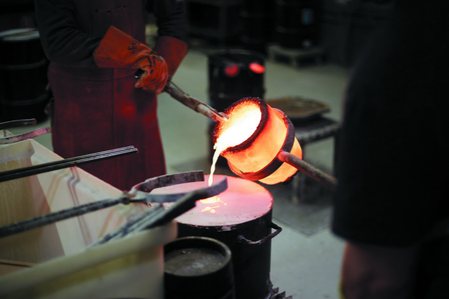 Sherle Wagner luxury bathroom hardware being cast in a factory.  