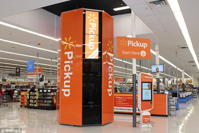 One of Walmart's in-store grocery pickup kiosks. 