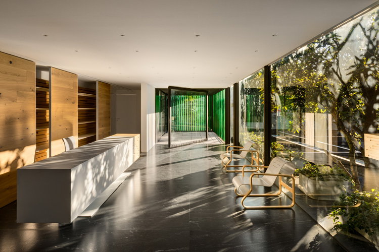 One of the transitional spaces inside VITR, a renovated home and office space in Mexico City