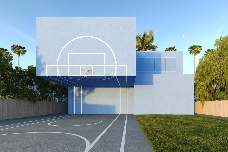 The Dunk House's centerpiece is of course its front yard basketball court.  