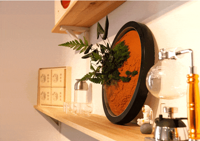 GIF shows the Mars Green Planter hung up in several different home environments.