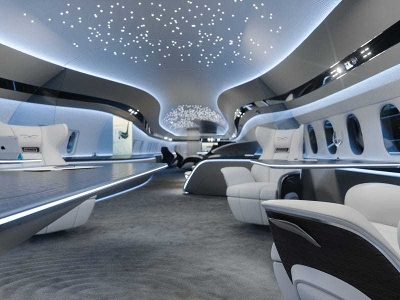 Conceptual renderings of the Boeing 737 Max' swank space-age interior cabin.