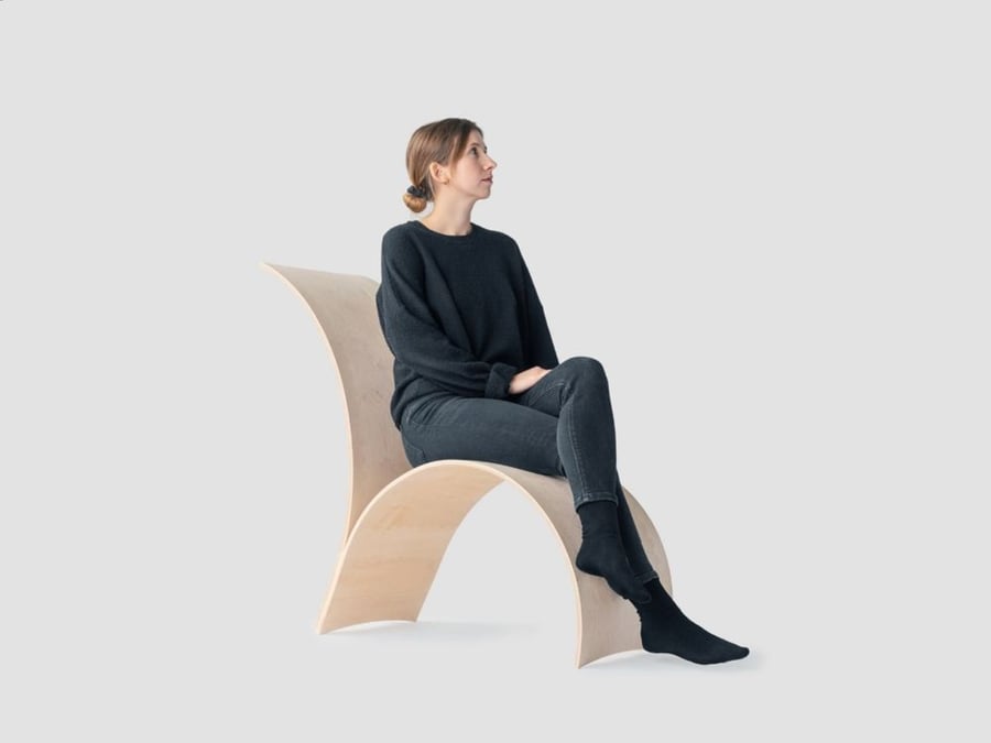 Hylo Tech H1 Upright Lounge Chair, made using HygroShape self-assembling wood.