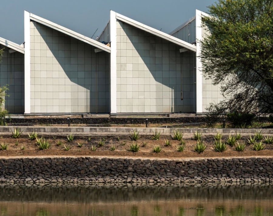 Sawtooth building at the Studio SAAR-designed Secure Sanand Electronics Manufacturing Factory in Gujurat, India.