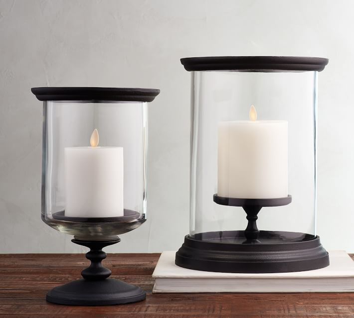 The sleek Booker Hurricanes Candle Holders featured in the new Pottery Barn Halloween Collection.