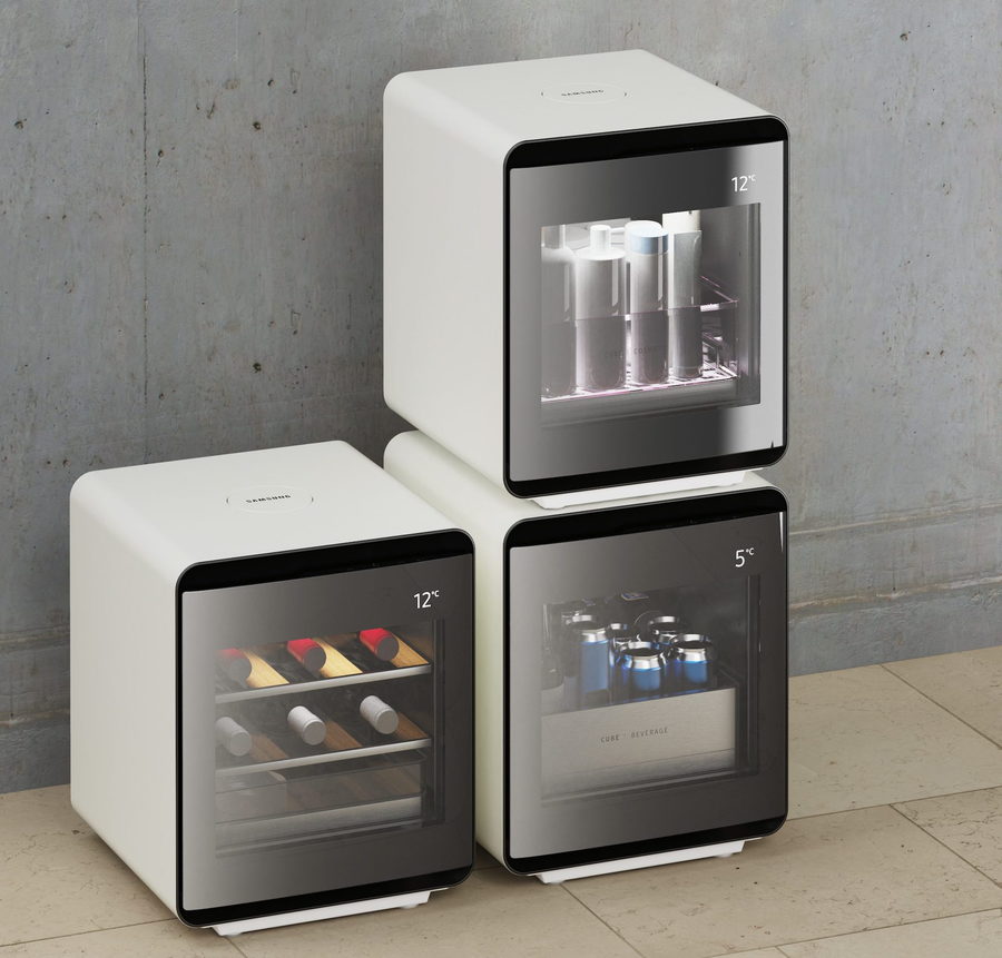 Samsung's miniature Cube Refrigerators are perfect for storing bear, wine, and beauty products.