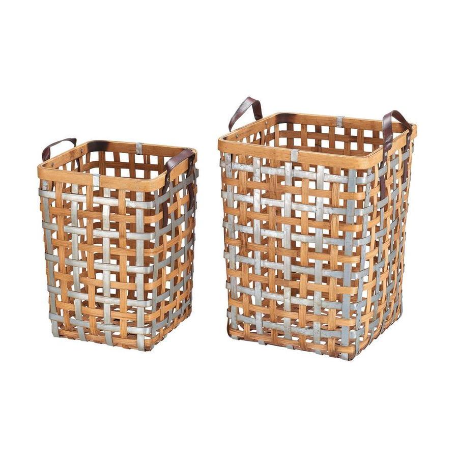 Home Decorators Collection Square Galvanized Metal and Natural Bamboo Woven Decorative Basket with Handles