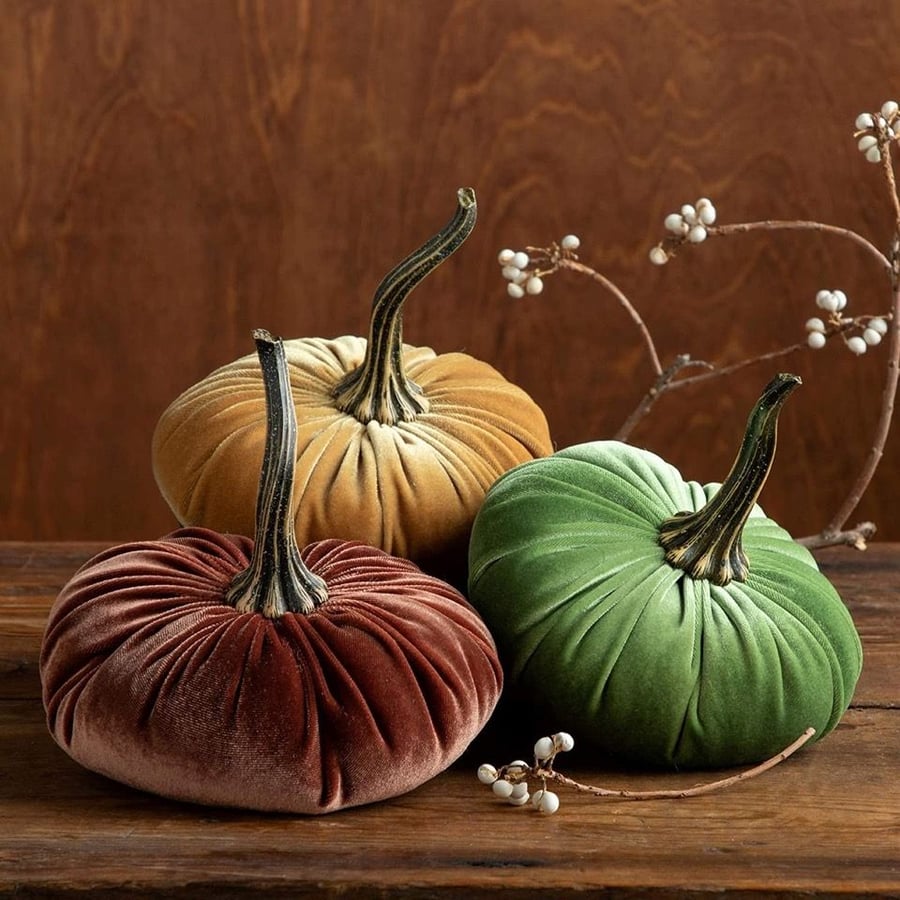 Trio of Handmade Velvet Pumpkins available on Amazon.