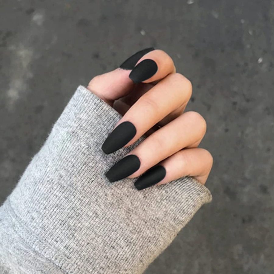 Matte black nail art.