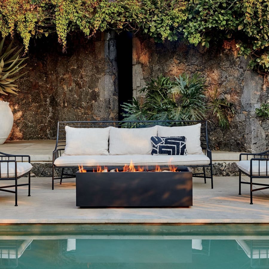 Focal points like this modern fire pit make for cozy, great-looking gathering places. 