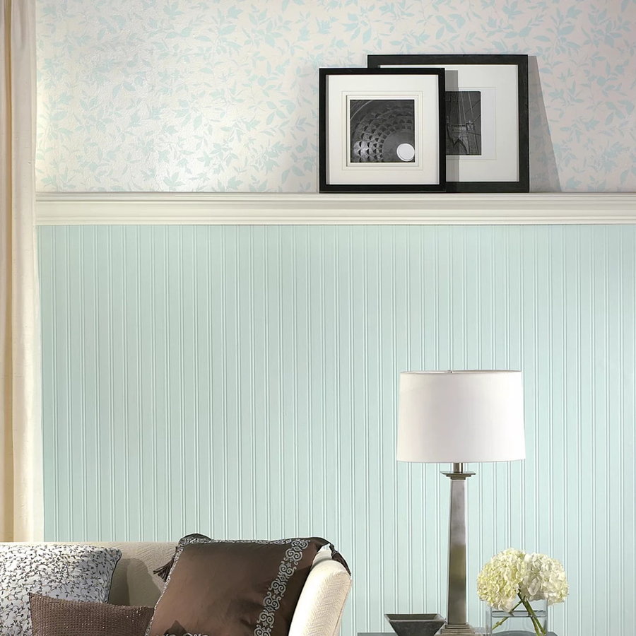 Textured 3D embossed pre-pasted wallpaper rolls from Wayfair are nearly indistinguishable from real wood wainscoting. 