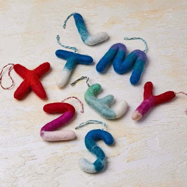 Adorable ombre felt letter ornaments featured in West Elm's 2020 holiday decor collection.