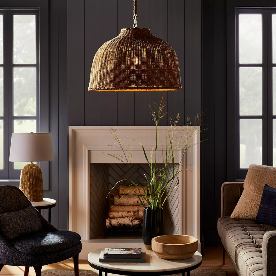 The delicately woven Large Seagrass Pendant Table Lamp featured in Target and Studio McGee's collaborative line of fall decor. 