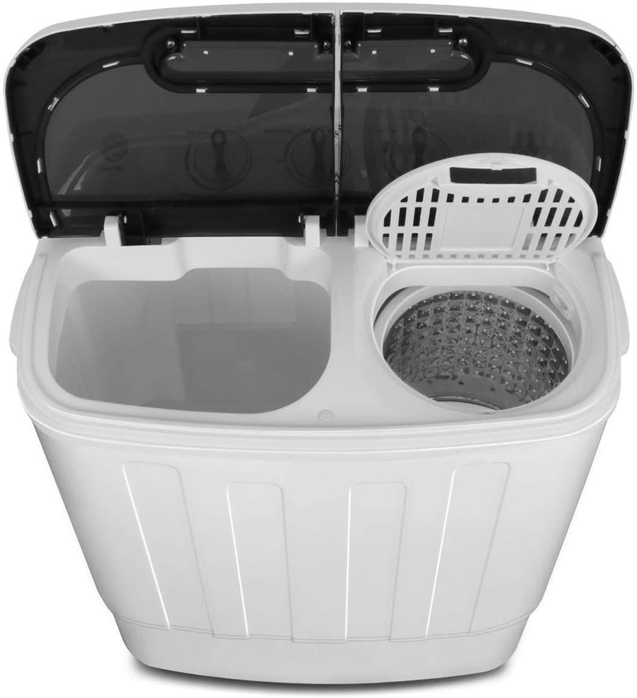 Overhead view of Amazon's Super Deal Portable Washer-Dryer with the lid open.