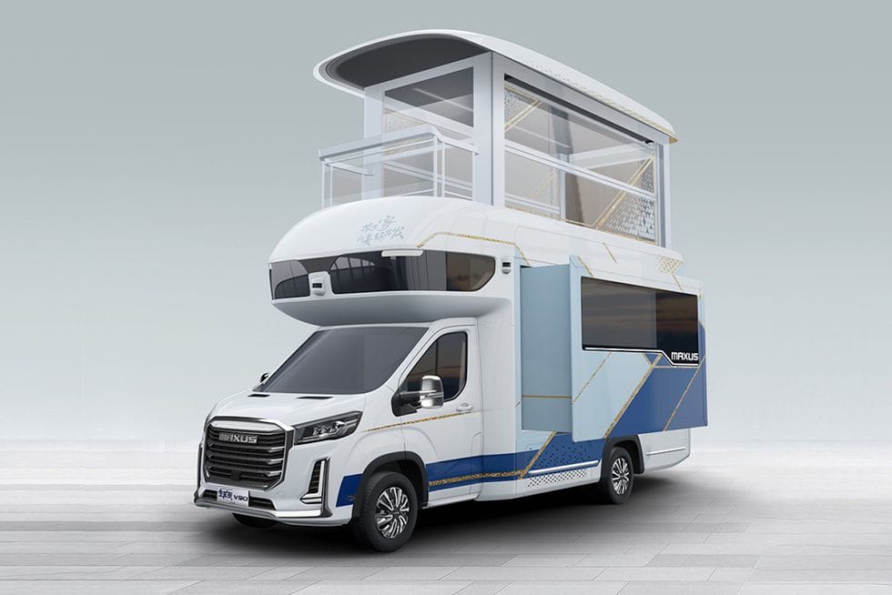 Exterior rendering for the two-story Maxus Life Home V90 RV.