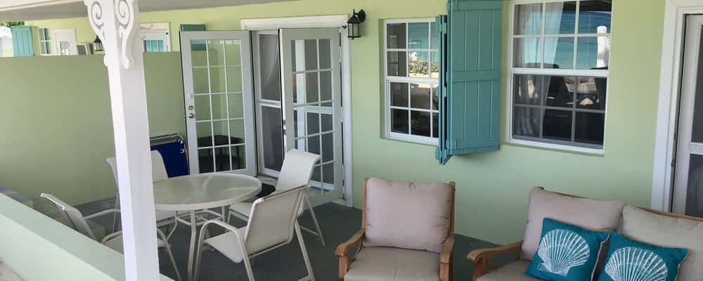 Each unit has a private veranda on the beach overlooking the sea.