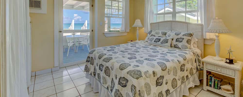 Oceanfront bedroom that opens to the units private veranda with the sea right outside the door.