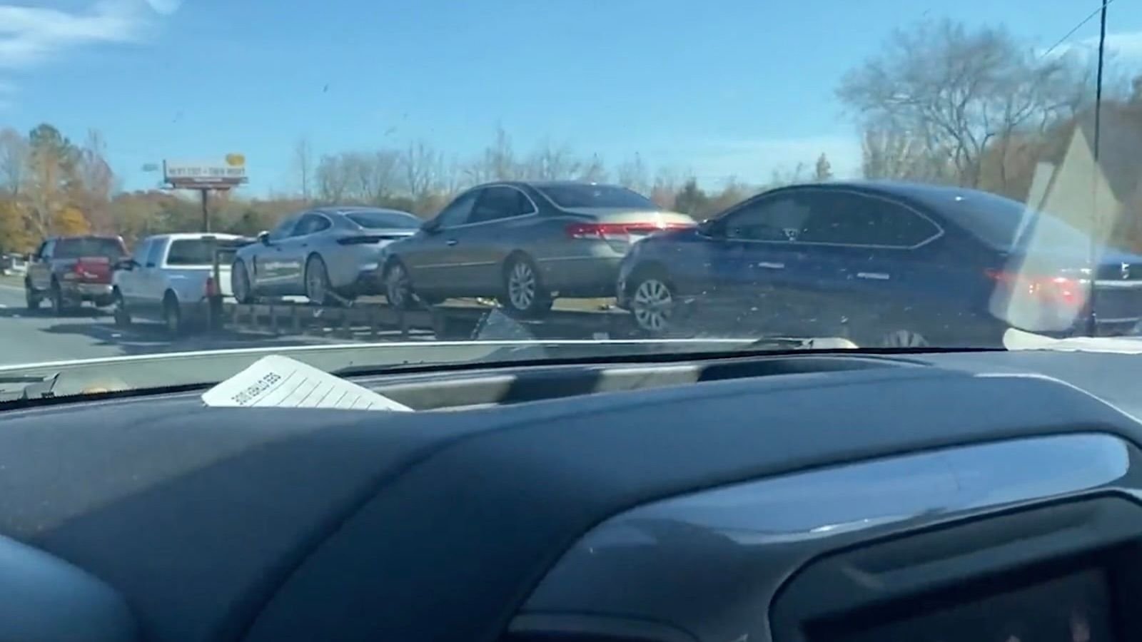 Ford Super Duty Pulls Another Super Duty Pulling Multiple Cars Ford