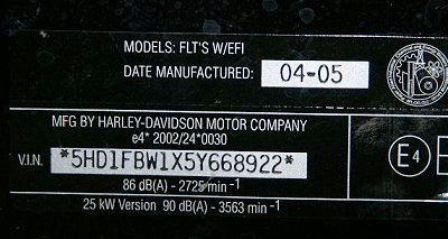 Harley Davidson VIN tag
