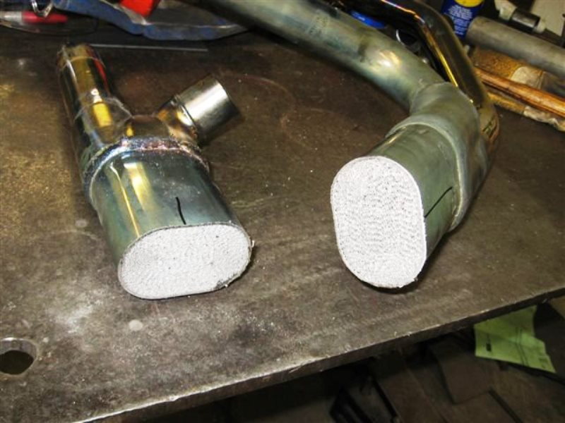Head Pipe Cut in Two to Expose Catalytic Converter