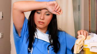 Exhausted nurse after a tiring, difficult day,
