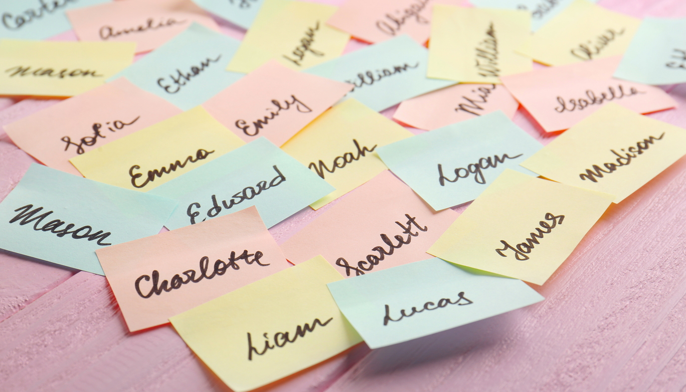 baby names on sticky notes