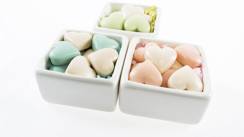 Boxes of heart shaped soap