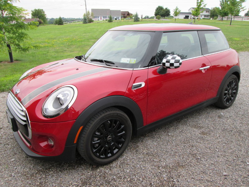 Aftermarket Mini Cooper checkered side view mirror caps