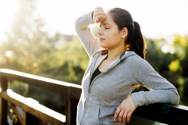 Woman takes a breather after exercising