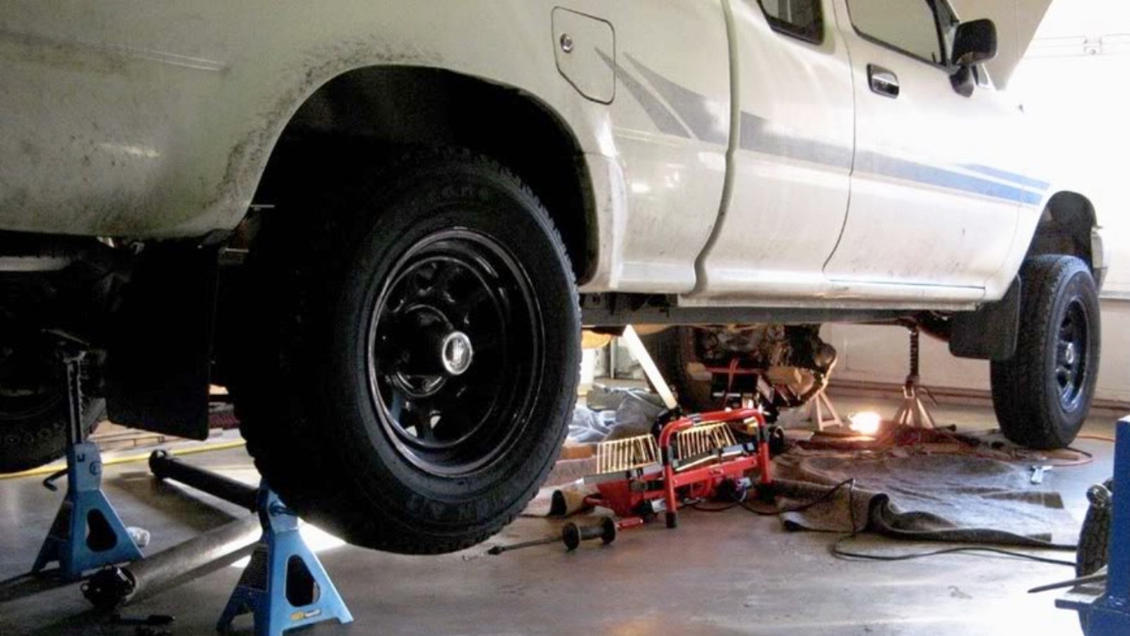 Toyota Truck properly supported by jack stands