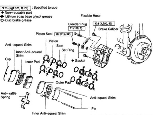 Exploded Diagram of Tacoma 4 piston caliper