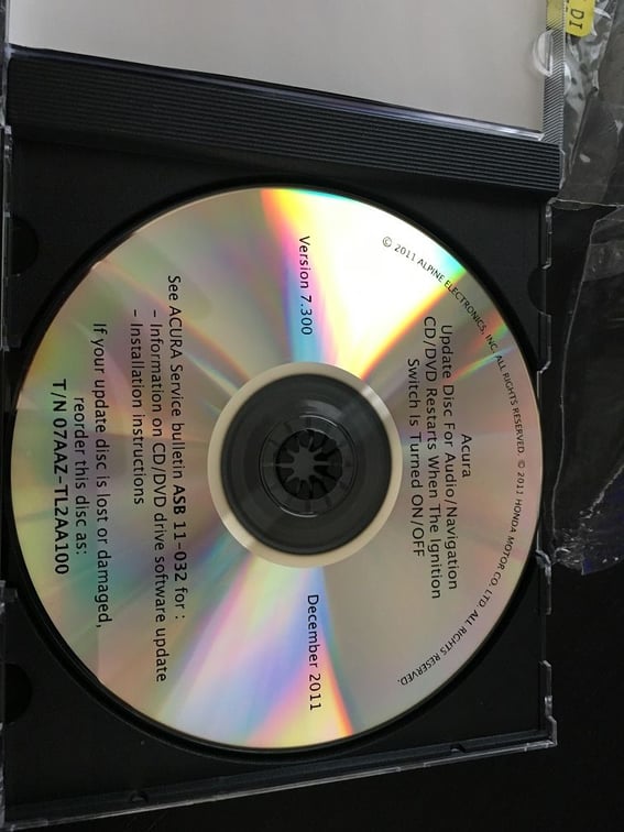 FS: Acura update disc for audio/nav for CD/DVD restart, 07AAZ-TL2AA100 ...