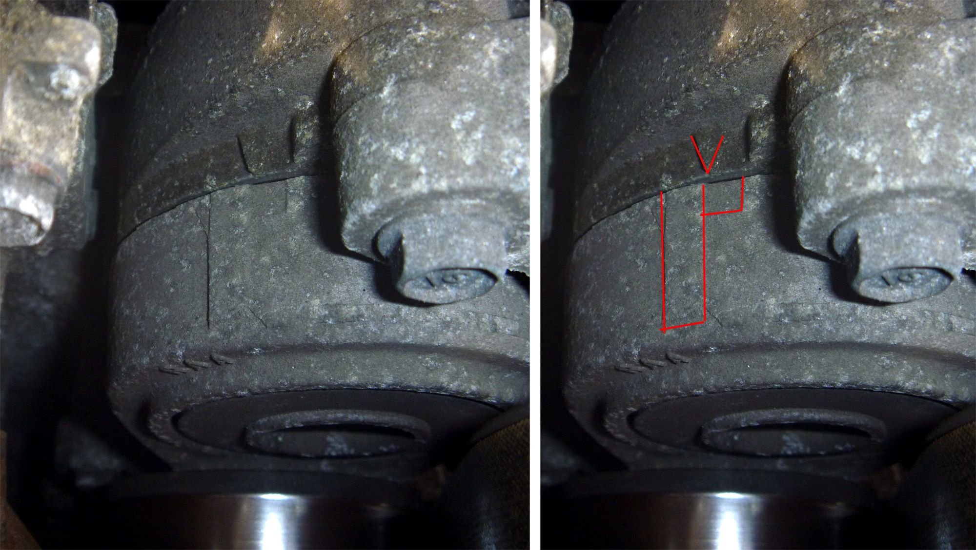 2004 TSX - Drive belt auto-tensioner pointer range markings