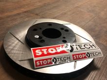 Went with stop tech front slotted rotors and blank rears with stop tech stainless line and pads.