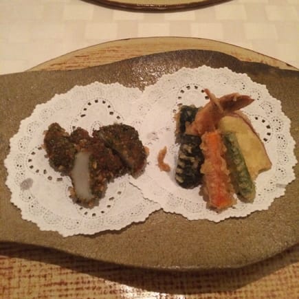 Scallop wrapped in rice cracker and shrimp wrapped in black seaweed  (wasn't a fan of this dish tbh)