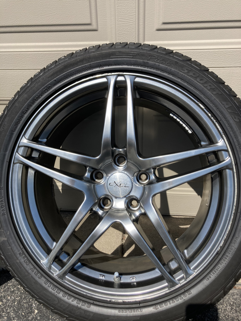 Wheels and Tires/Axles - FS: 5 Wheels & Tires - Exel Ennio 18x8 5x114.3 on Michelin Pilot Sport A/S+ 245/40/18 - Used - 0  All Models - Naperville, IL 60564, United States