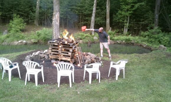 Beergut tending the fire