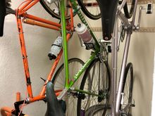 Orange on the Champion Team, grass green on the Pinarello, and eggplant on the Le Champion...