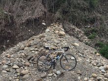 Winter trailside mudslide, washed clean with Spring rains.