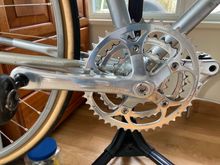 The Zephyr crankset. It needs a longer bottom bracket spindle though, I think, or the granny will grind against the chainstay.