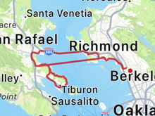 They opened up the Richmond-San Rafael Bridge to bikes a few years ago. It’s great because it opened up a lot of wonderful rides in the North Bay, but riding on the bridge isn’t always the most pleasurable experience. Really noisy with the high speed traffic just over the barricade. However,  there was an accident on the bridge and the CHP closed traffic to all autos. Bikes only today! At least on the way out.