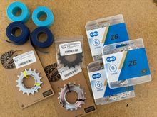 The goodies laid out on the workbench!