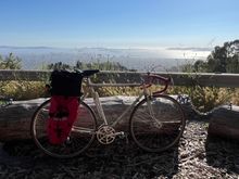 Another shot of the bay on the descent back towards town.  Zoom in on top of the rear bag to see the apricots. I shared a couple of the apricots with some fellow cyclists on their way up the climb.