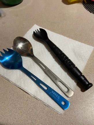 This is cool gimmick but very disappointing. As you can see the business end is really small for some reason making for painstakingly slow eating.  There is also a hole in it allowing stuff to get into the cavity where the knife is stowed.  