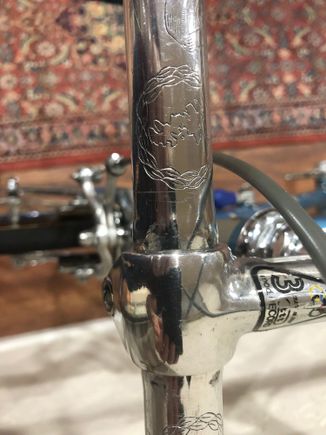 It came with a nice set of Giro D'Italias (old logo) with a 1A (new logo), but I looked for and found the original GB bars and 3TTT Record with the 25.4 clamp to match. I love the look of these polished up, but might take some getting used to the narrow width...