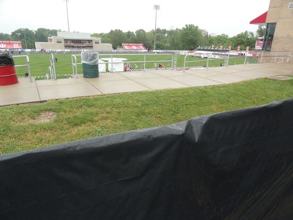 A shot of the northeast side of the track and the soccer facility.  The scoreboard is partially visible  in the right upper corner.