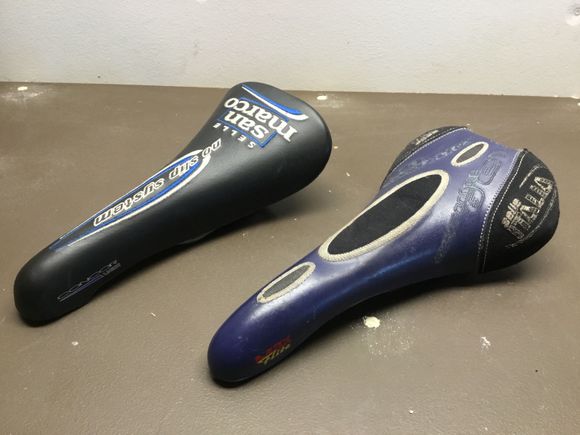 ‘02 Selle San Marco Concor Light near Perfect condition Titanium Rails possibly never mounted.  ‘96 Selle Italia Max Flite